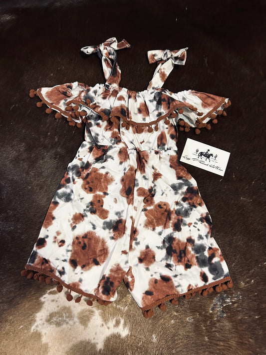 Cowhide Pom Pom Romper